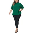 thumbnail image 2 of Agnes Orinda Women's Plus Size St. Patrick's Day Blouse Work Office Pleated Solid Short Sleeve Mock Neck Puff Sleeve Tops 2X Green, 2 of 6
