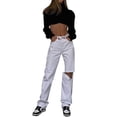 thumbnail image 3 of Seyurigaoka Women's Turtleneck Long Sleeve Solid Color Irregular Hem Crop Tops, 3 of 9