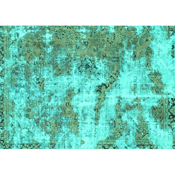 Ahgly Company Machine Washable Indoor Rectangle Abstract Turquoise Blue Modern Area Rugs, 7' x 10'