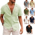 thumbnail image 3 of FLMEI Mens Button down Shirts Short Sleeve Cotton Linen Tops Loose Tees Lapel Solid Colour Breathable Shirt for Men S-XXL, 3 of 6