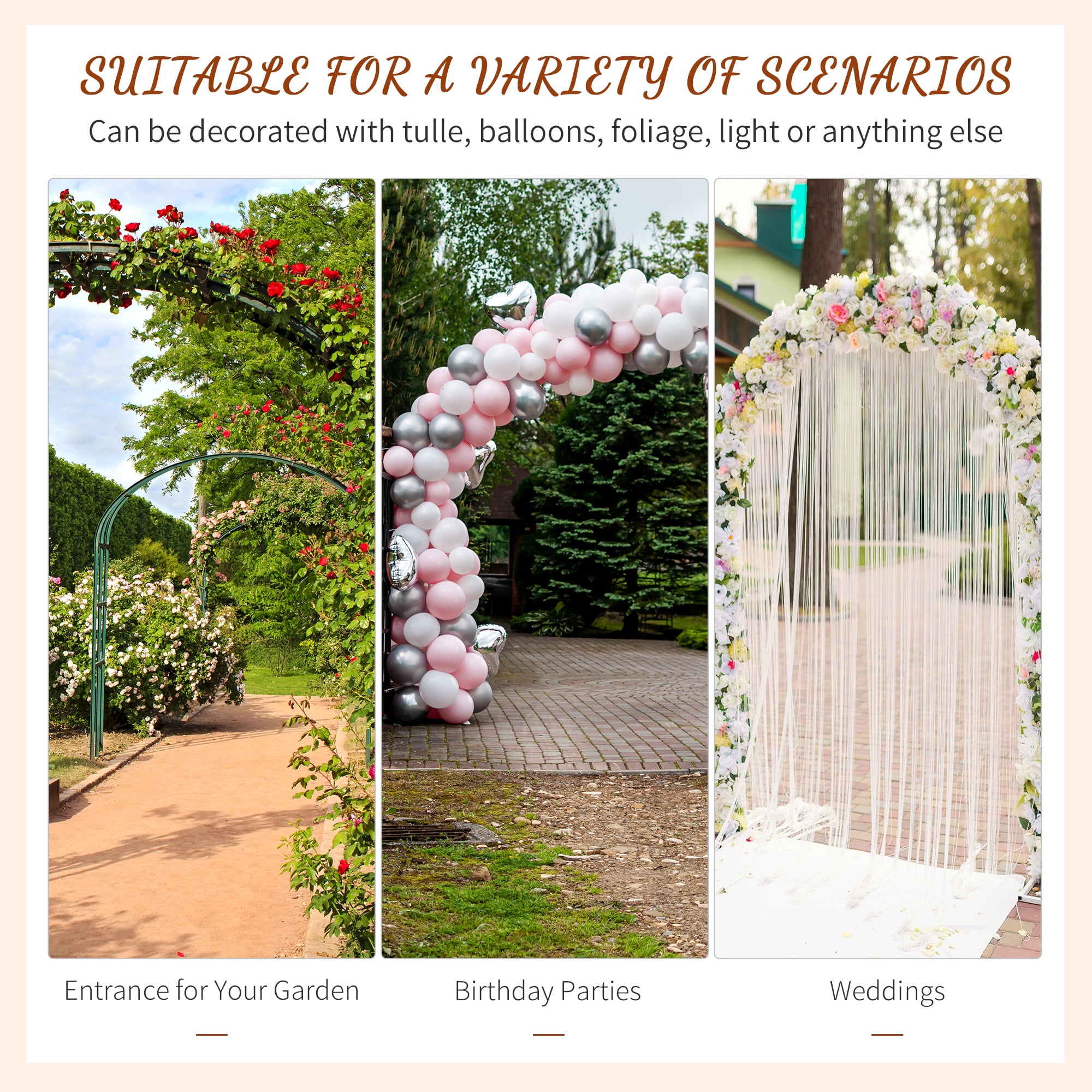 82" Decorative Metal Garden Trellis Arch with Durable Steel Tubing & Elegant Scrollwork, Perfect for Weddings