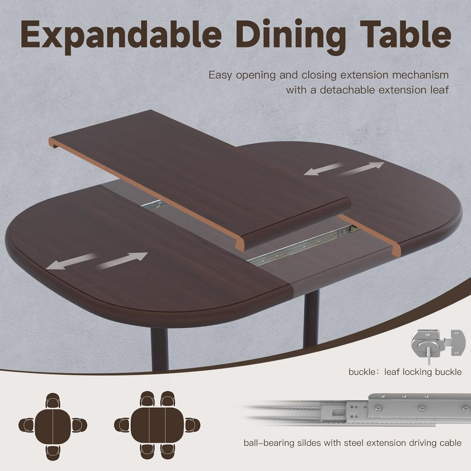 Chromcraft Dining Table for 4 Person and 6 Person, Extendable Wooden Kitchen Room Dining Table with 18" Extension Leaf (Walnut)