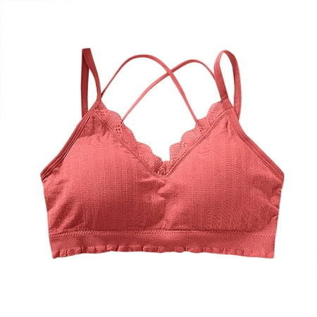 

DNDKILG Criss Cross Padded Bralettes for Women Strappy Cami Strap V Neck Bra Red Free Size