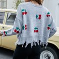 thumbnail image 4 of CEHVOM Nouveau Chandail à Col en V Imprimé Fruits pour Femmes, Chandail Court Ample à Franges Tricot 2023 Liquidation, 4 of 4