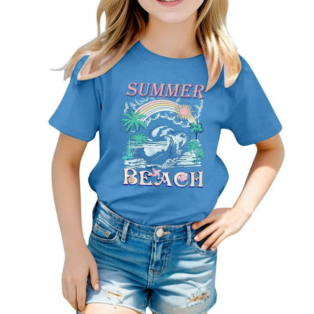 Dsscvnef Vêtements pour Enfants Filles Mode Chemise à Manches Courtes Col Rond Vêtements d'Été pour Adolescentes Vêtements pour Filles 4-5 Ans Vêtements pour Enfants Filles