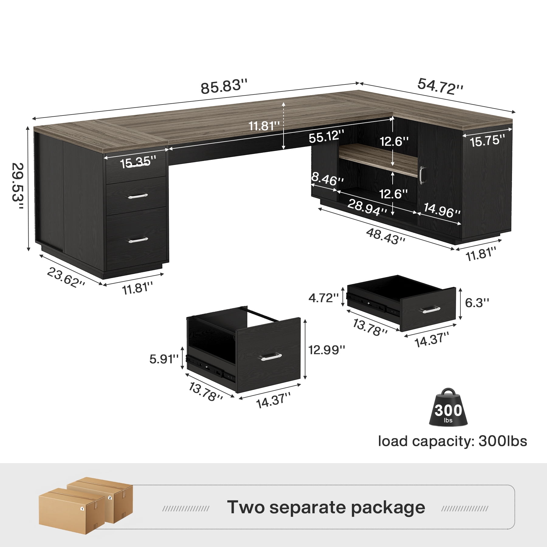 Fnova 85" L-Shaped Executive Desk with Storage Drawers, Modern Office Desk with Adjustable Shelves & File Cabinet, Extra Long Corner Computer Desk for Home Office