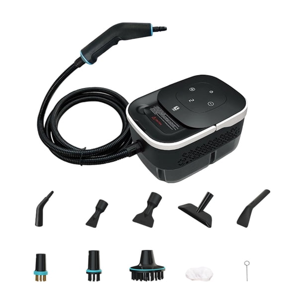 Limpiador a vapor de alta temperatura con adaptador de enchufe estadounidense para electrodomésticos de cocina y alfombras. Blanco y negro
