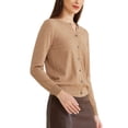 thumbnail image 4 of Suéter ligero de mujer Inspire Chic, con cuello redondo, botones, manga larga, cárdigan, color camel, 4 of 6