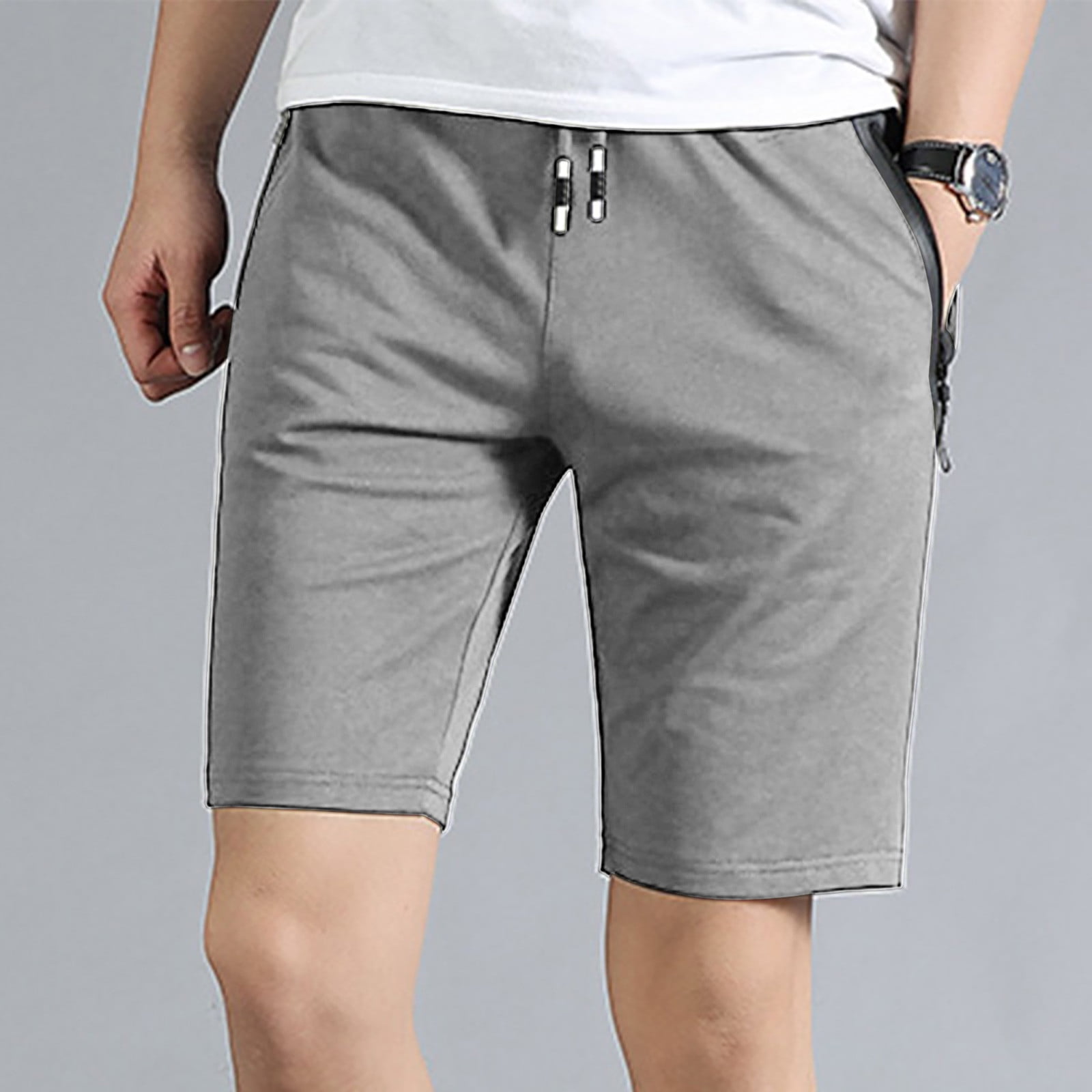 JHLZHS Mens Jeans Shorts Men Summer Casual Short Elastic Waist Workout Short Drawstring Casual Short Pants with Zipper Pockets Brown Shorts Jean