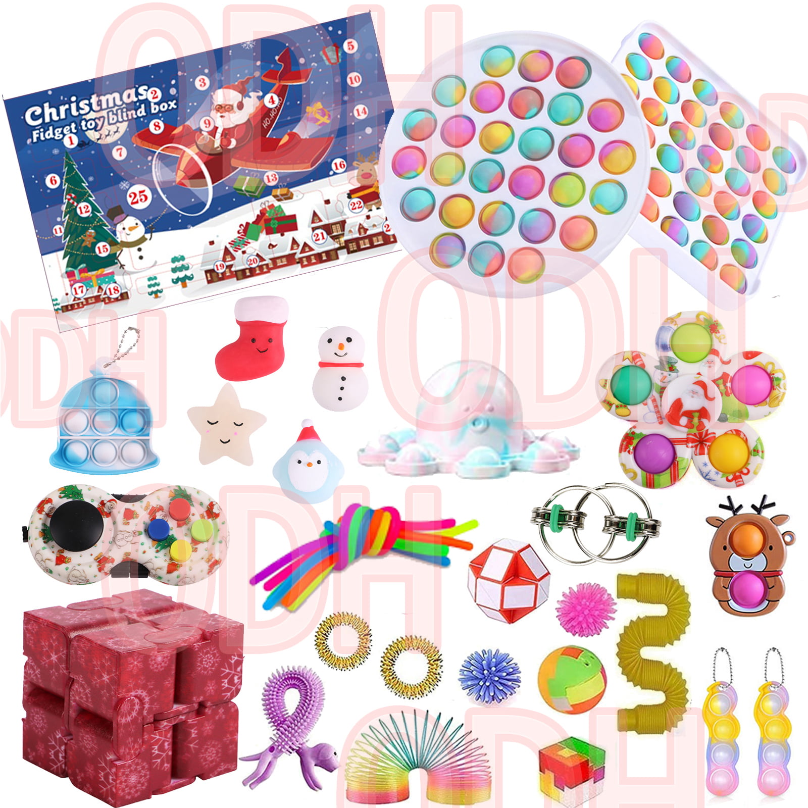 Stress Relief Christmas Surprise Box Gifts Xmas Party Favor Christmas Advent Calendar 2021 Fidget Christmas Countdown Calendar 24 Days Sensory Fidget Toy Set Novelty Decorations Squeezing Toy
