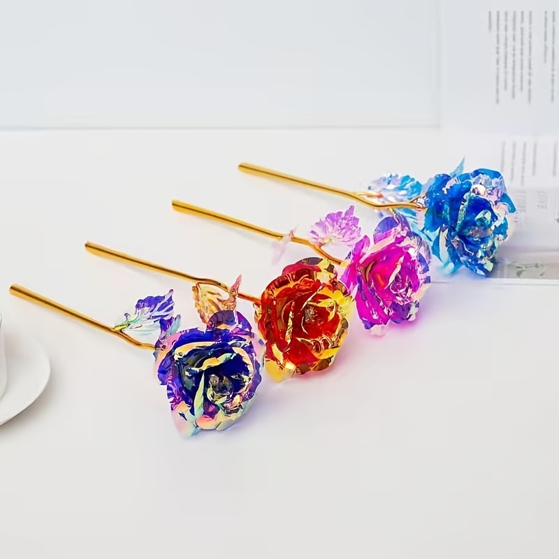 18 Pcs Galaxy Rose Artificial Roses - Sparkly Iridescent Plastic Roses Bulk, Colorful Rainbow Forever Flowers Bouquet, Ideal Valentine Roses Bulk for Wedding, Mother's Day and Birthday Gifts