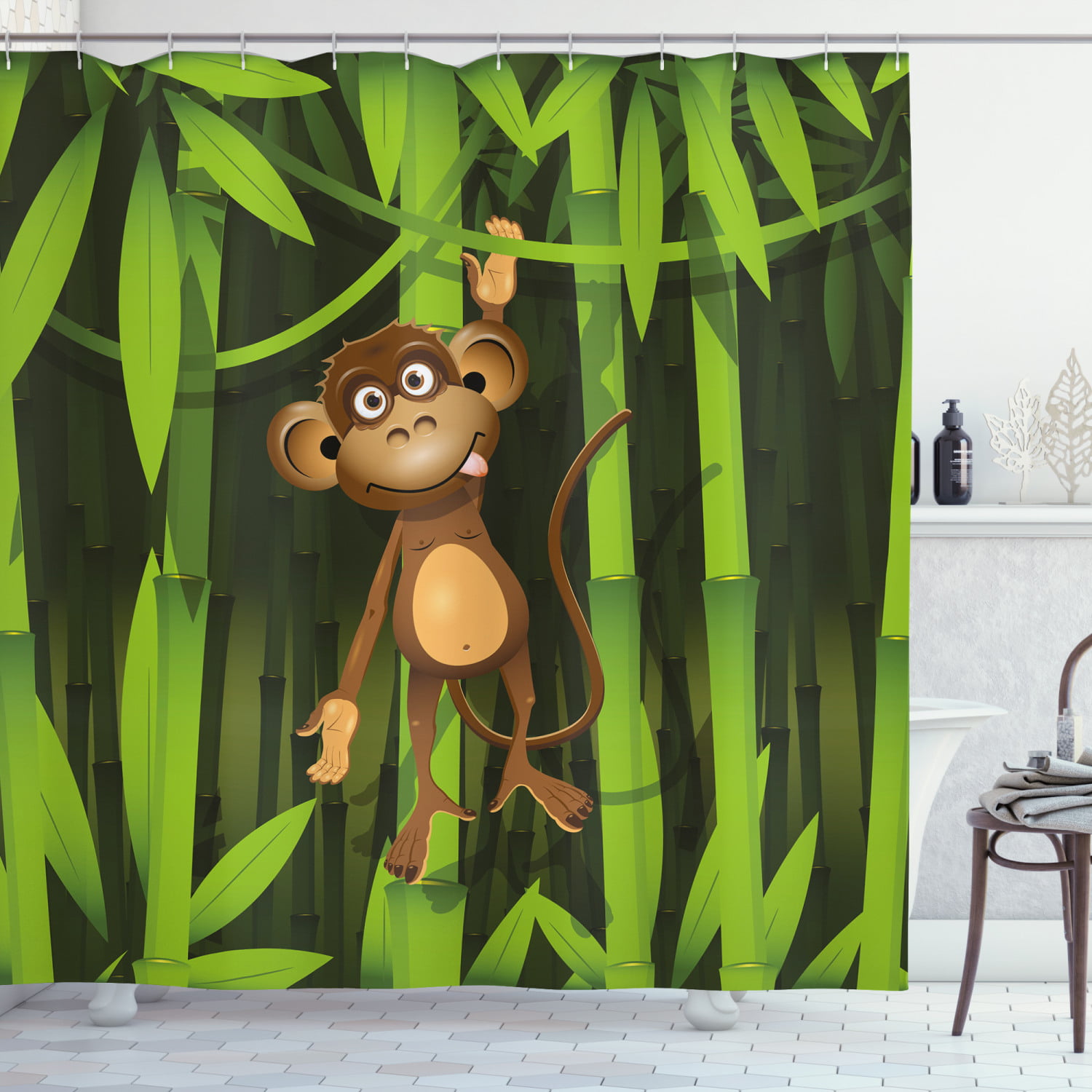 72x72'' Monkeys Doing in the Jungle Bathroom Shower Curtain Waterproof 12 Hooks 