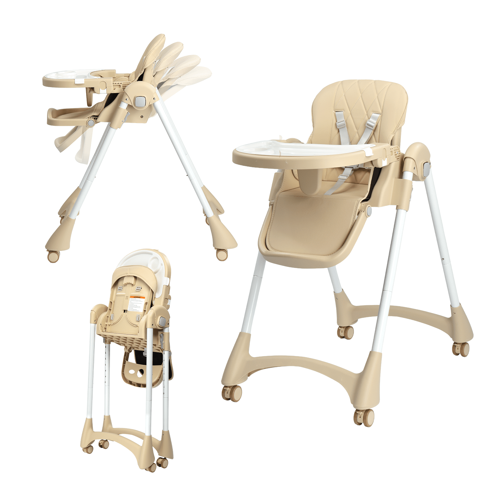 PEXMOR 4 in 1 Portable Baby High Chair, Convertible Foldable Highchair, Adjustable Height & Recline Positions, Beige