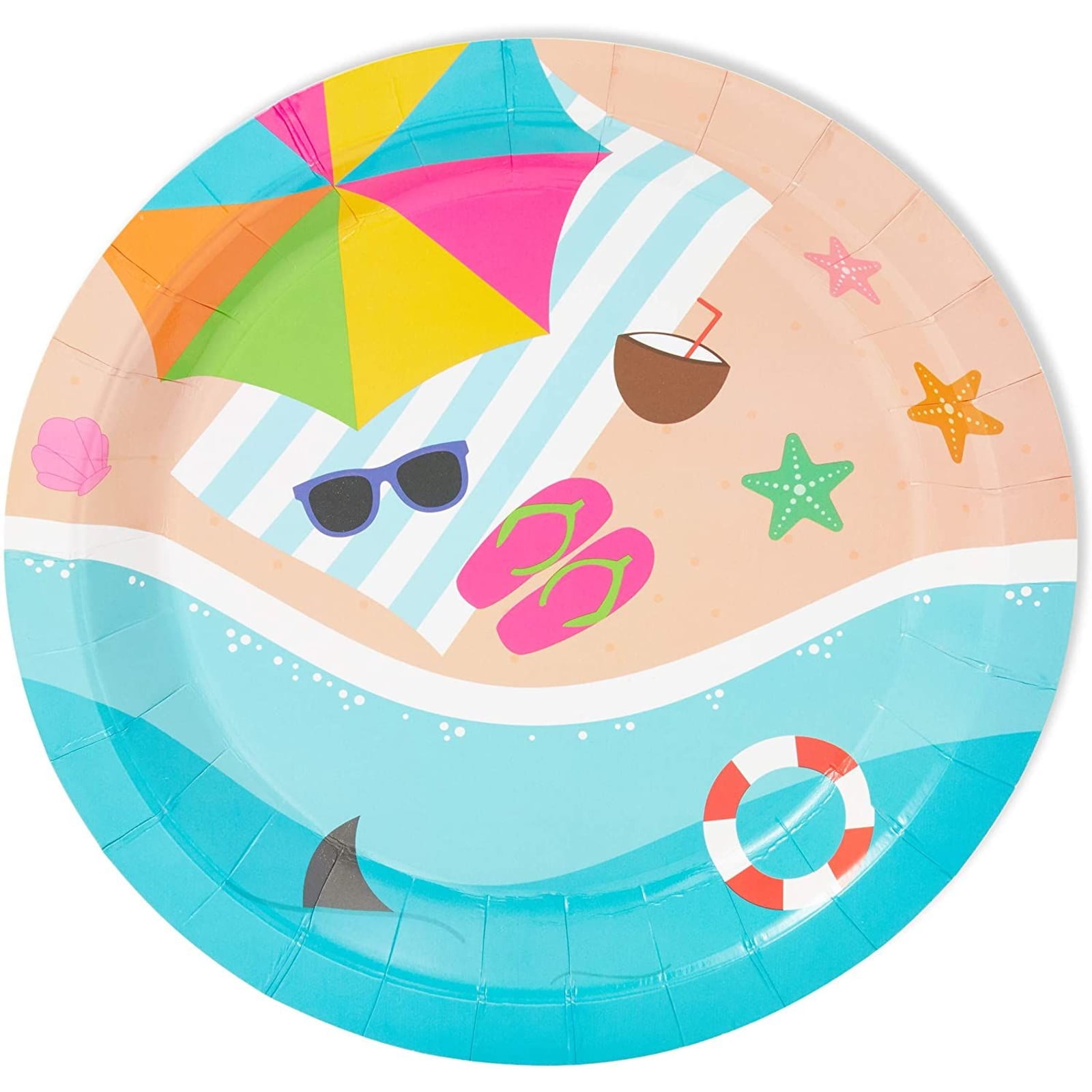 Beach Day 9 Inch Plates Paper 8 Pack Beach Summer Tableware Party Decoration 