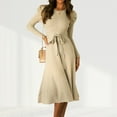 thumbnail image 2 of Vestido de mujer de corte A con cinturón vestido de punto acanalado vestido tipo suéter elegante y ajustado, 2 of 9