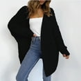 thumbnail image 2 of Fsqjgq Womens Fall Fashion 2024 Open Front Cardigan Sweaters Oversized Cozy Loose Cable Knit Long Sweater Coat Pocket Outerwear L,Black, 2 of 4