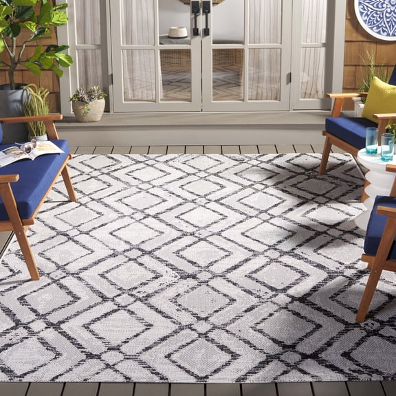 SAFAVIEH Courtyard Alexa Geometric Indoor/Outdoor Area Rug, Ivory/Black, 9' x 12'