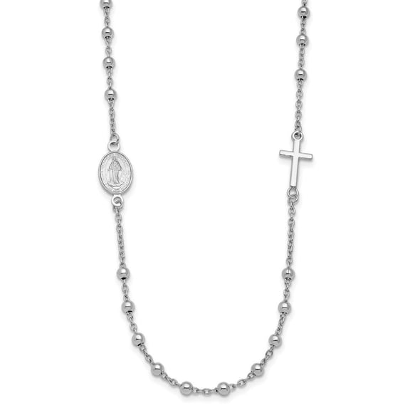 Diamond2Deal 925 Sterling Silver Rhod-pl Cross and Miraculous Medal Chain Necklace for Women 24.5"
