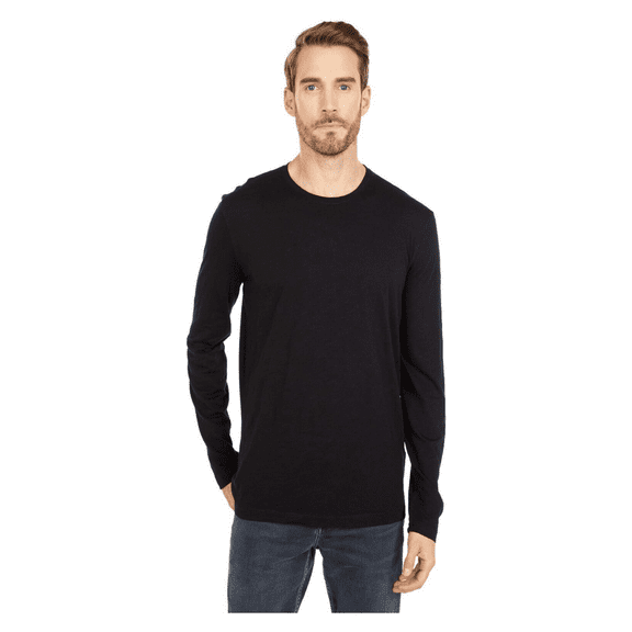 Perry Ellis Men's Portfolio Jersey Crew Neck Long Sleeve Shirt, Jet Black, M