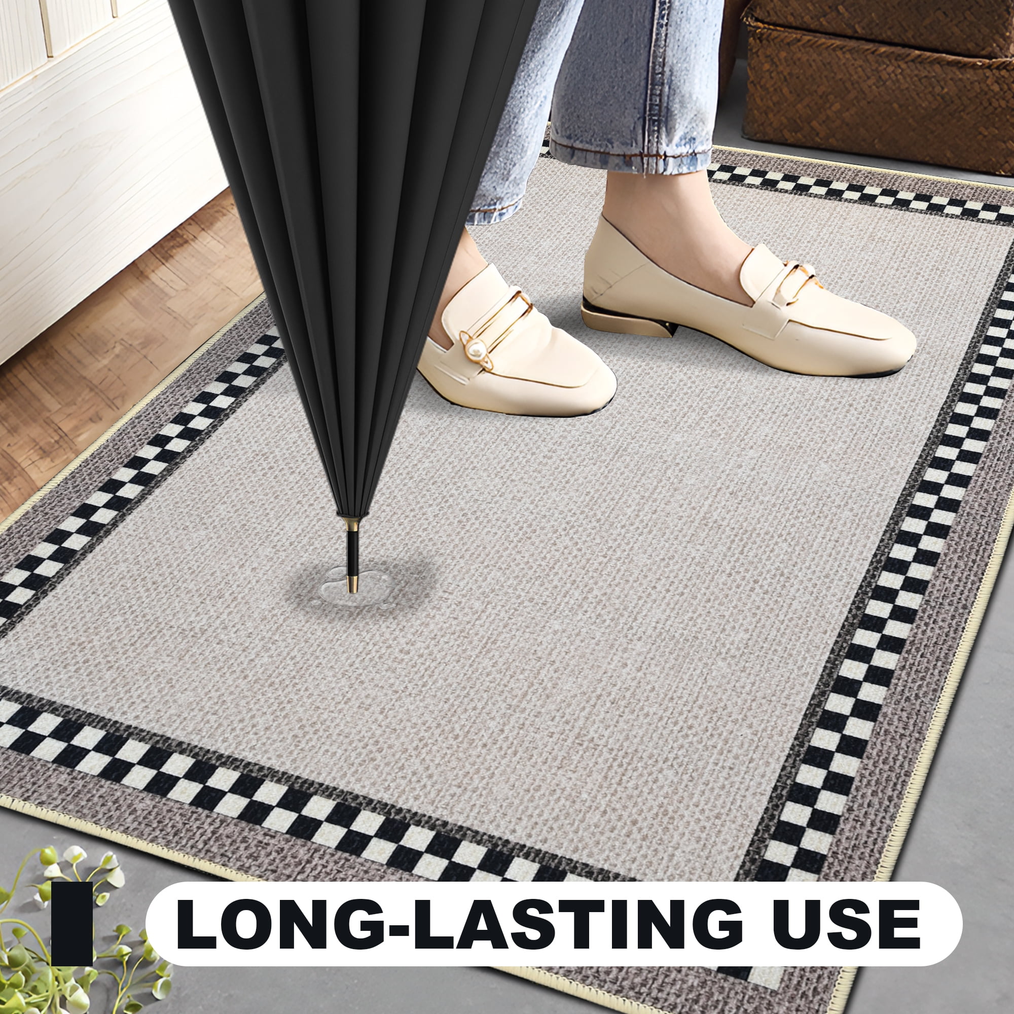 Vaparinckl Door Mat, Non Slip 17"x30" Front Indoor Doormat, Welcome Mat for Inside, Absorbent Rubber, Low Profile Dirt Trapper outdoor Rug For Entryway & Outside Entrance, Beige