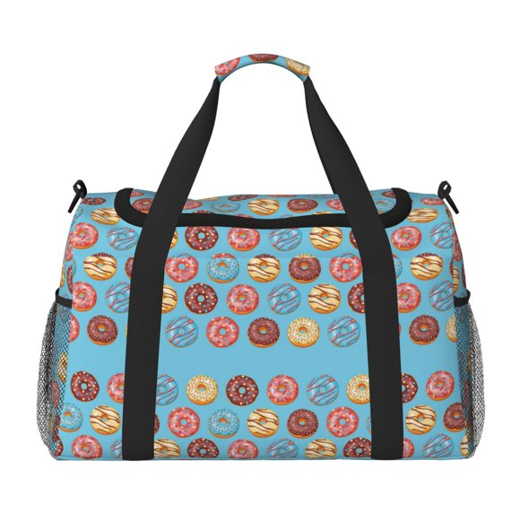 Wukai Cute Donut Print Personal Item Bag Travel Duffel Bag Carry on Bag Underseat for Airplane Small Gym Bag Weekender Overnight