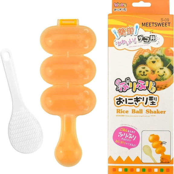 Rice Ball Mold,Rice Ball Shaker, Ball Shaped Kitchen Tools DIY Lunch, Maker Mould Food Decor for Kids, Mold With a Mini Rice Scoop(yellow)