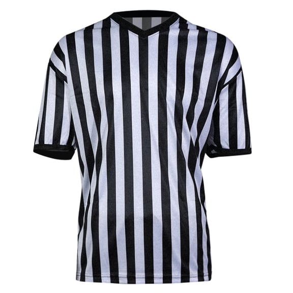 XIAONU Men's Referee Striped Short Sleeve V Neck Classic Stripe Pattern Shirt Quick Dry Athletic Sports Game Umpire Uniform Shirts