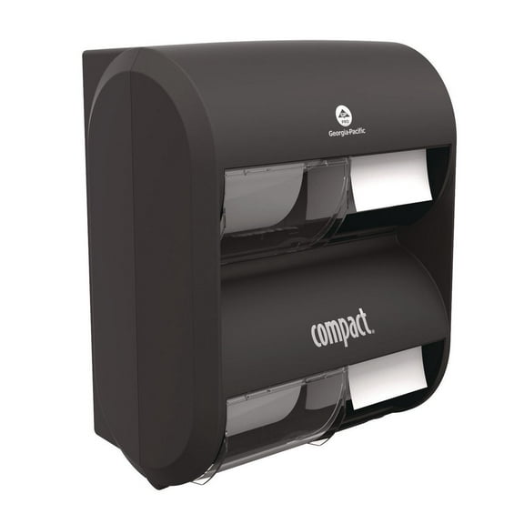 12.31 in. x 14.81 in. x 7.86 in. Compact Quad Vertical Four Roll Coreless Tissue Dispenser - Black
