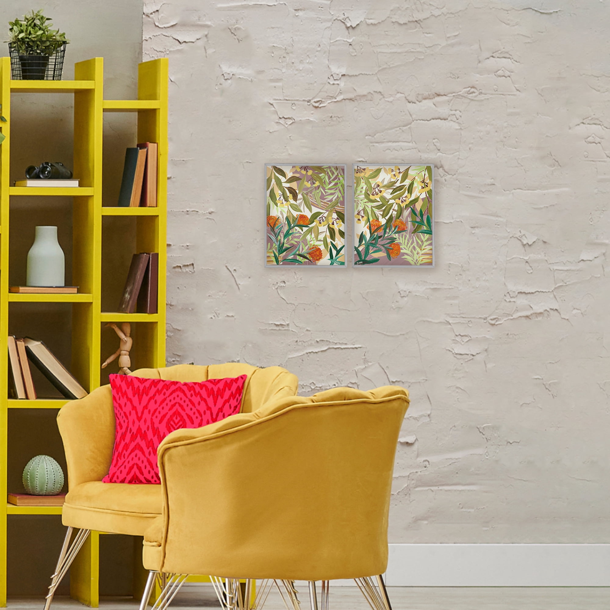 Stupell Industries Walk With Me Botanicals 2 Piece Gray Framed Giclee Art Set, design by Dani Heyward