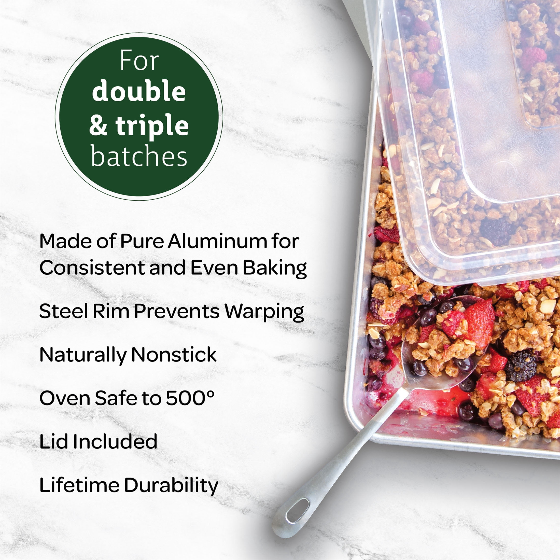 Nordic Ware Naturals 2 Piece Aluminum Bakeware Set with 13” x 18” High Sided Half Sheet Pan and Lid