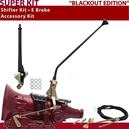 American Shifter AOD Shifter Kit Black 16 in. E Brake Cable Push Button 11 in. Handle Ringed Knob for DAC42
