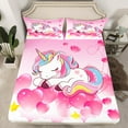 thumbnail image 2 of jejeloiu Rainbow Kawaii Unicorn Twin Sheet Sets,Magic Animal Twin Fitted Sheet,Pink Heart Print Flat Sheet For Children,Breathable Home Decor,3 Pieces, 2 of 7