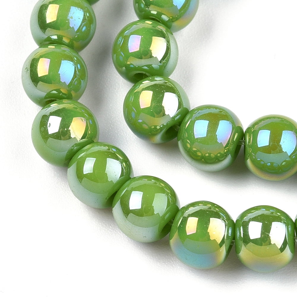 20Strand Electroplate Opaque Glass Beads Strands AB Color Plated Round Lime Green 6~6.5mm Hole: 1.4mm about 67~70pcs/strand 14.76 inch~15.16 inch(37.5~38.5cm)