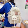 thumbnail image 2 of Cute Women Backpack Preppy Multi-Pocket Nylon Schoolbag Book Bags (Beige), 2 of 6