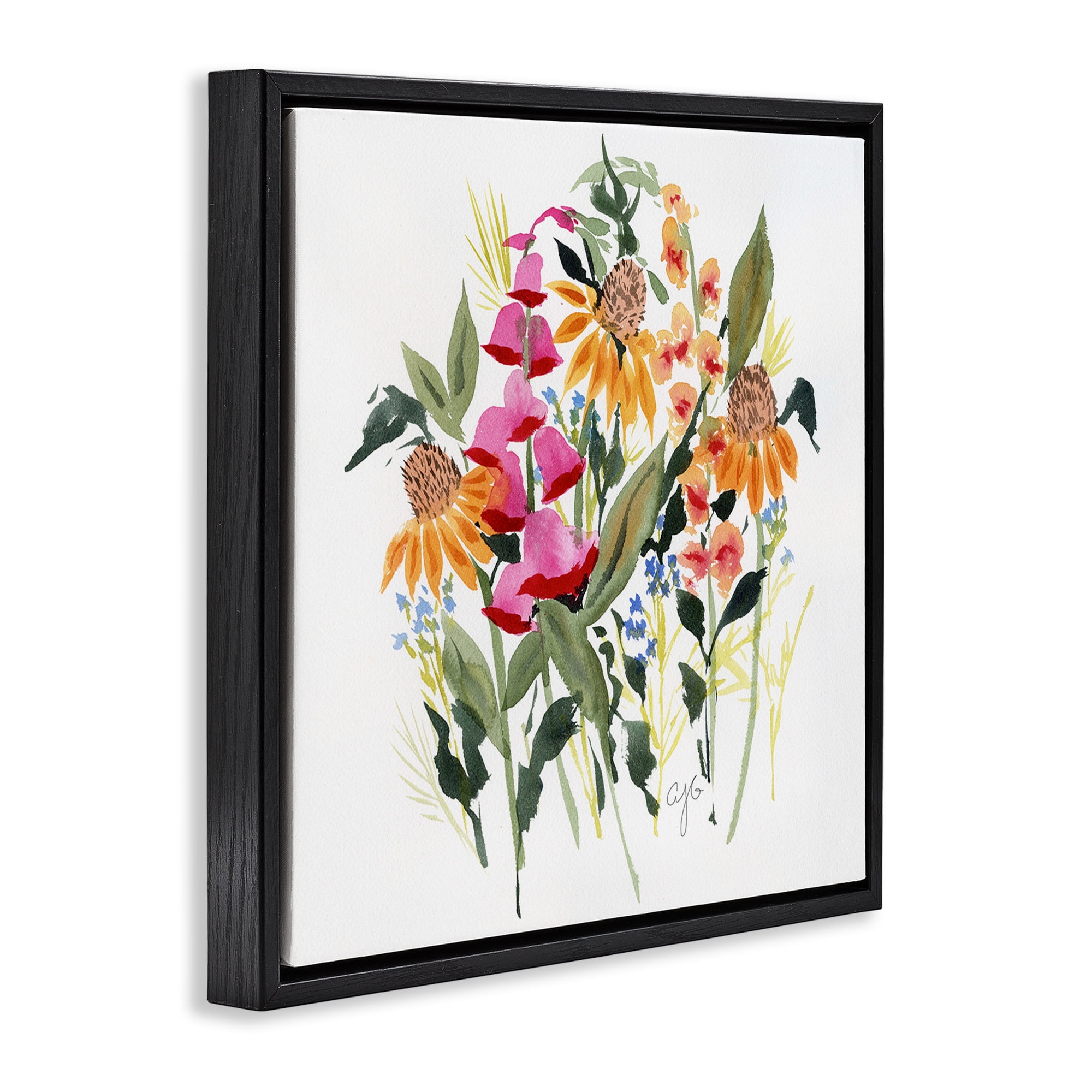 Stupell Industries Abstract Varied Bouquet Botanical & Floral Painting Black Floater Framed Art Print Wall Art, 25 x 25