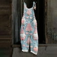 thumbnail image 2 of Women's Vintage Cotton Linen Overalls with Christmas Print - Casual Loose Jumpsuit with Shoulder Straps & Pockets, Light Blue, Size L, 2 of 6