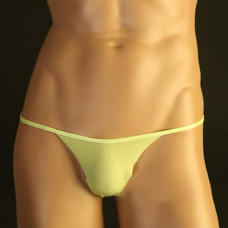 

YIWEI Sexy Men Ice Silk Brief Pouch Panties Lingerie Underwear Low Rise Thong G-string Yellow L