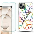 thumbnail image 1 of Slim-Fit Flexible TPU Gel Phone Case for iPhone 13, with Tempered Glass Screen Protector, by OneToughShield ® - Colorful Peace, 1 of 4