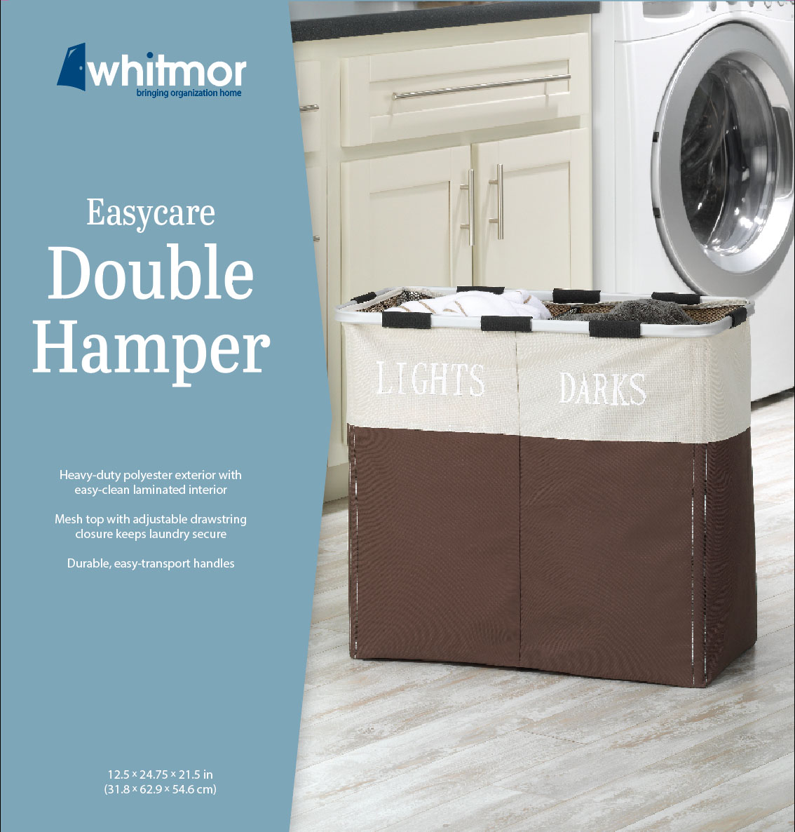Whitmor Easycare Polyester Double Laundry Hamper - Lights and Darks Separator - Java - For Adult Use - image 5 of 7