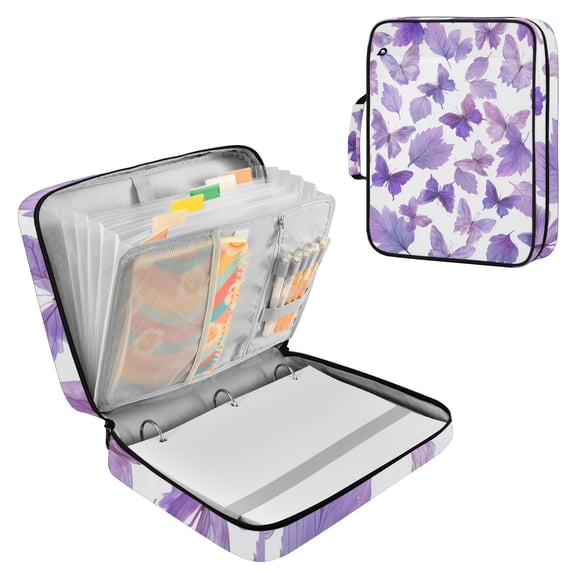 Purple Leaves Butterflies Dreamy Accordion File Organizer Expanding File Folder 3-Ring Binder Bag 500 Sheets A4 Size