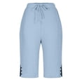 thumbnail image 5 of Endives Womens Linen Shorts Casual Wide Leg Short Knee Length High Waisted Cotton Long Shorts With Pockets Beach Outfits Summer Sky Blue, 5 of 6