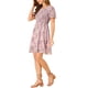 thumbnail image 4 of Vestido corto de mujer con estampado floral, sin hombros, de manga corta, con fruncido, por encima de la rodilla, color rosa, 4 of 6