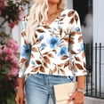 thumbnail image 4 of CYMMPU Women's Casual Floral Printed 3/4 Length Sleeve Trendy Tunic Tops Business Work Blouses Basic Tees Summer Fall Shirts V-Neck 2025 Clothes Sky Blue S, 4 of 8