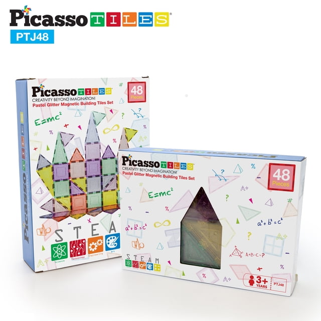 PicassoTiles Bloques Magnéticos Brillantes Set Construcción - 48 piezas