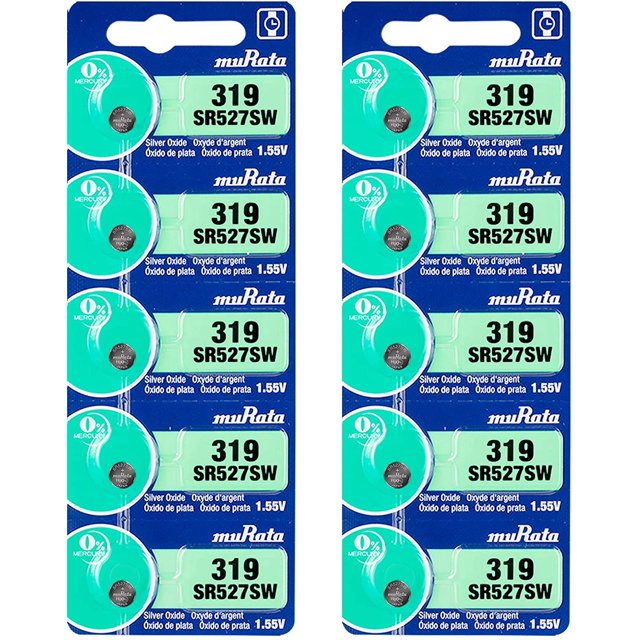 Murata 319 SR527SW Battery 1.55V Silver Oxide Watch Button Cell (10 Batteries)