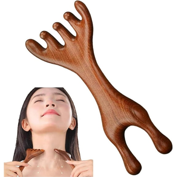 HHBEAUTY Golden Sandalwood Massage Comb – 5-Claw Gua Sha & Meridian Therapy Tool for Scalp, Face, Neck & Shoulder Reliefs, Guas Sha Tools for Neck
