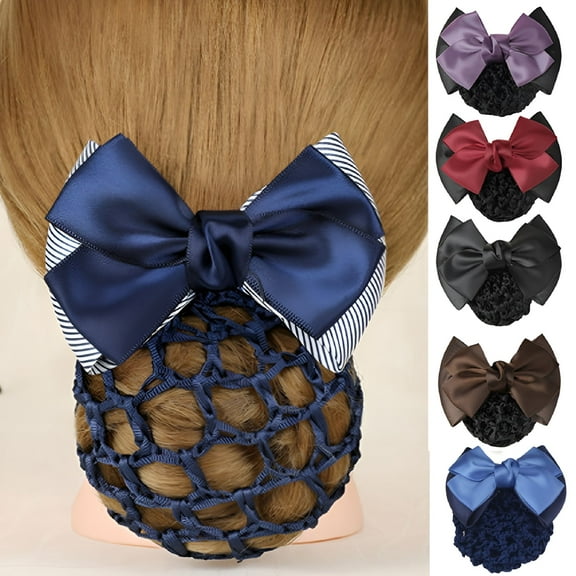 VANIDO Bowknot Snood Net Barrette Hair Clip Bun Cover Hairnet Lace Bow Decor for Woman