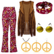 thumbnail image 5 of Disfraz de discoteca hippie de los años 60 y 70 para mujer, disfraz de paz, amor, chicas, estilo hippie, con borlas indias, chaleco, cárdigan, fiesta de carnaval y Halloween, 5 of 5