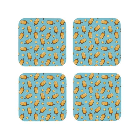 

Tideii Lemon Ice Cream for Leather Coasters 4 Pieces Anti-fouling and Anti-scalding Decorative Coasters Suitable for Restaurants Kitchens Coffee Shops-Square