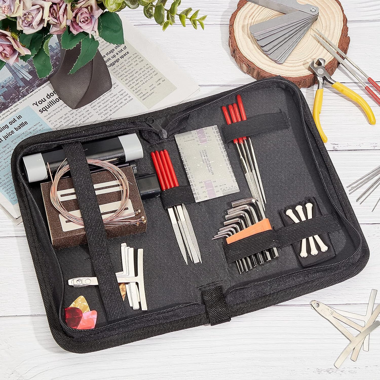 Guitar Repairing Maintenance Tool Kit Stringed Instrument Luthier Tools Electric Guitar Cleaning Care Accessories for Guitar Ukulele Bass Mandolin 1set